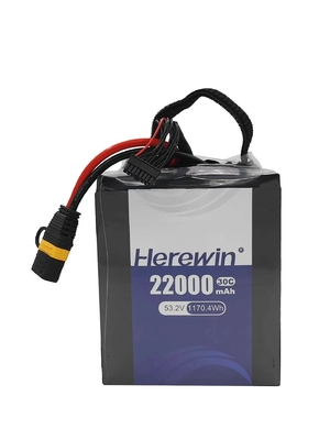 Soft Pack UAV Drone Baterai 53.2V Herewin 14S 22000MAH AI Pesawat Drone LFP LIPO Baterai Pertanian