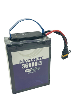 Smart Soft Bag Drone Sprayer Smart Lithium Battery Untuk Pertanian Spray 36000mAh Kapasitas Herewin 14S1P 51.8V 36Ah 5C
